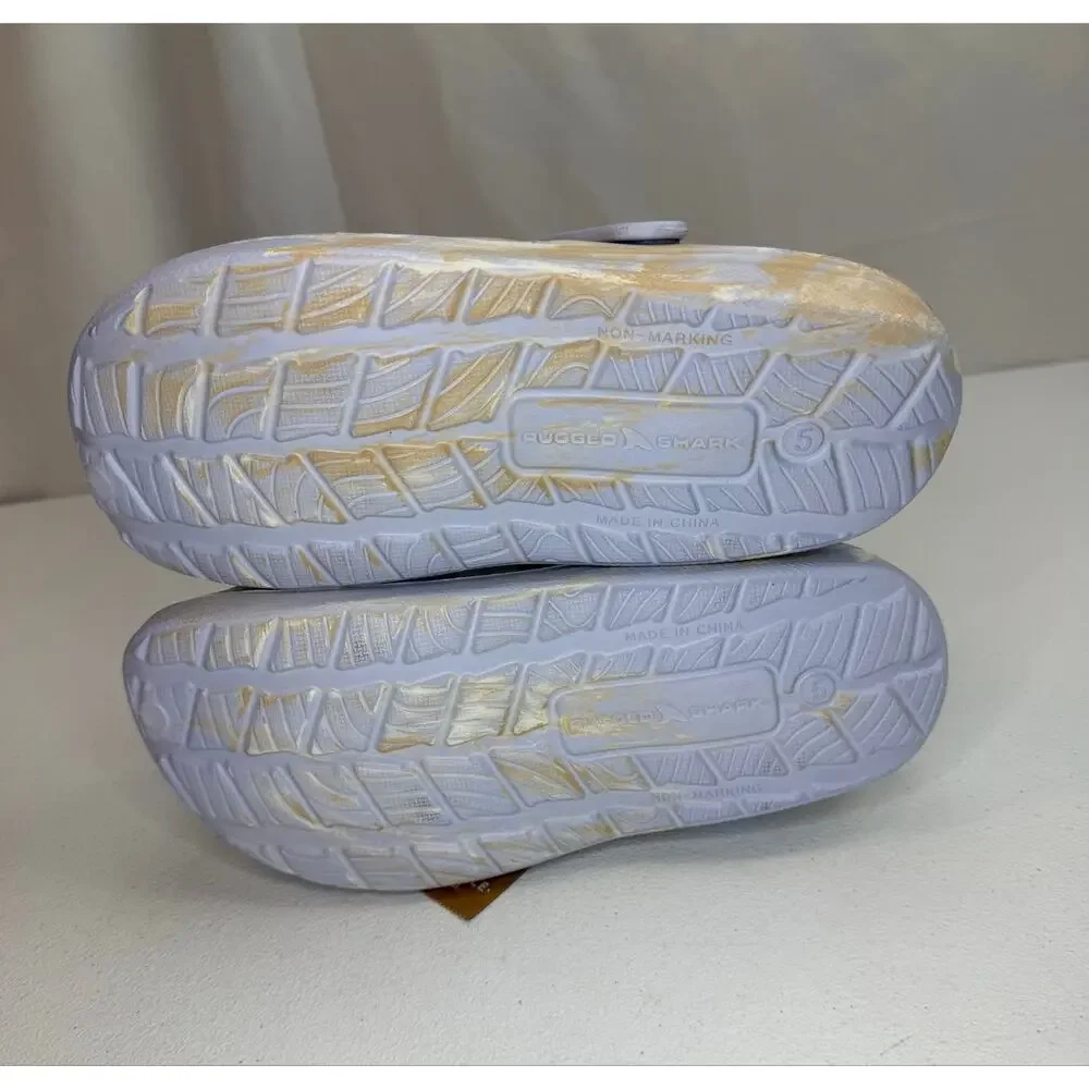 Rugged Shark Girls' Swivel-Strap Clogs Blue Swirl Size 5